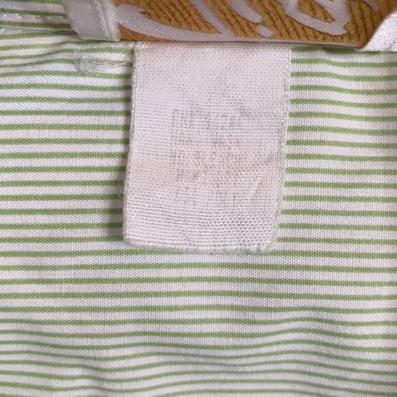 Tia Designs Women's Green & White Striped Button Down Shirt Palm Trees sz Large - Picture 6 of 7